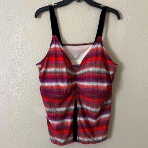 Women’s Plus Size Ava & Viv Swim Tankini Top, 24W, Red/Pink